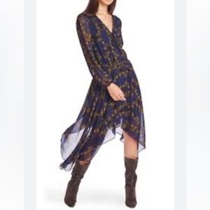 1 State floral midi faux wrap dress size 18 navy